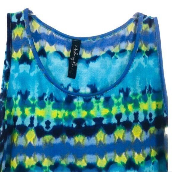 Madmazelle Maxi Tank Dress Sz Small? Tie Dyed Boho Flowy Blue Green Yellow - Picture 3 of 6